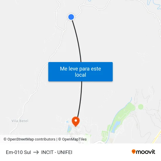 Em-010 Sul to INCIT - UNIFEI map