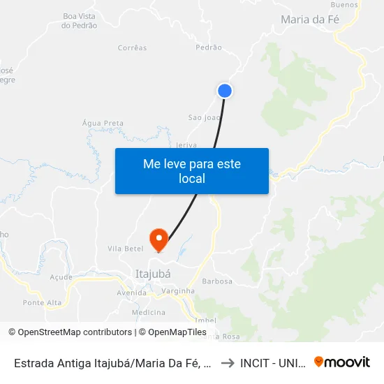 Estrada Antiga Itajubá/Maria Da Fé, Norte to INCIT - UNIFEI map