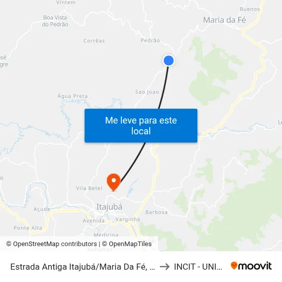 Estrada Antiga Itajubá/Maria Da Fé, Sul to INCIT - UNIFEI map