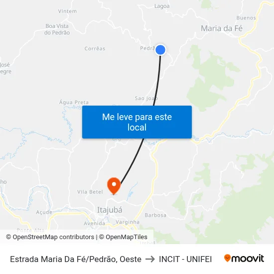 Estrada Maria Da Fé/Pedrão, Oeste to INCIT - UNIFEI map