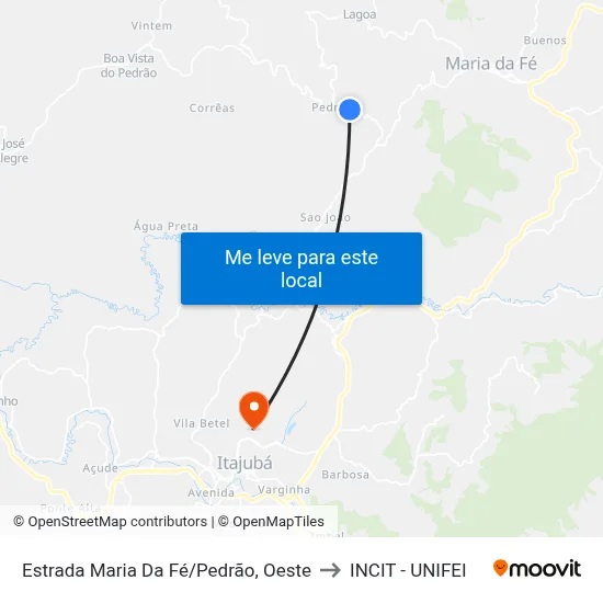 Estrada Maria Da Fé/Pedrão, Oeste to INCIT - UNIFEI map