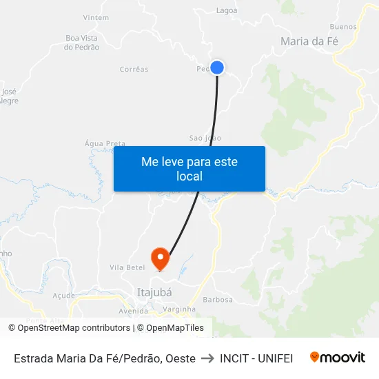 Estrada Maria Da Fé/Pedrão, Oeste to INCIT - UNIFEI map