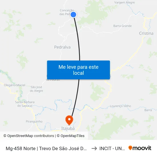 Mg-458 Norte | Trevo De São José Do Pinhal to INCIT - UNIFEI map
