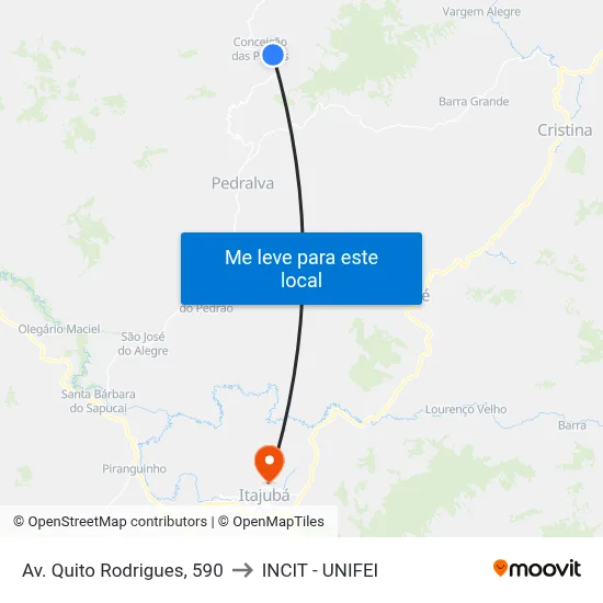 Av. Quito Rodrigues, 590 to INCIT - UNIFEI map