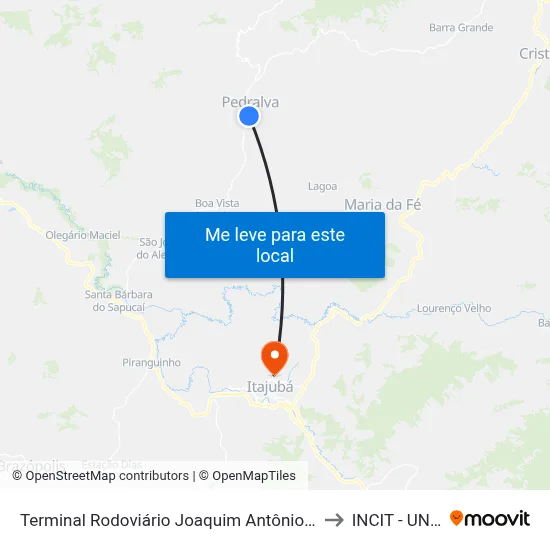 Terminal Rodoviário Joaquim Antônio De Faria to INCIT - UNIFEI map