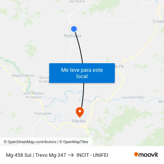 Mg-458 Sul | Trevo Mg-347 to INCIT - UNIFEI map