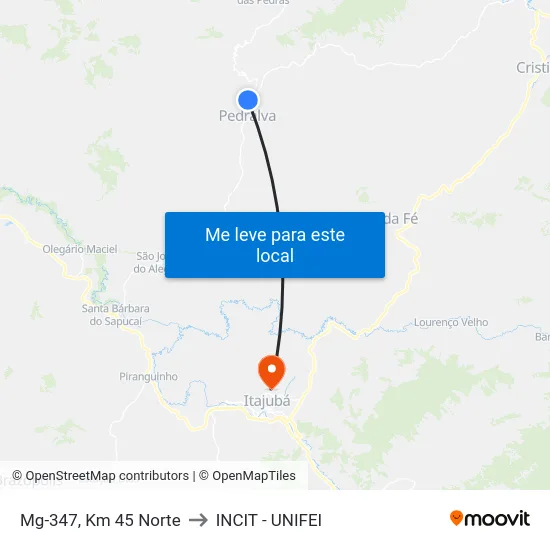Mg-347, Km 45 Norte to INCIT - UNIFEI map