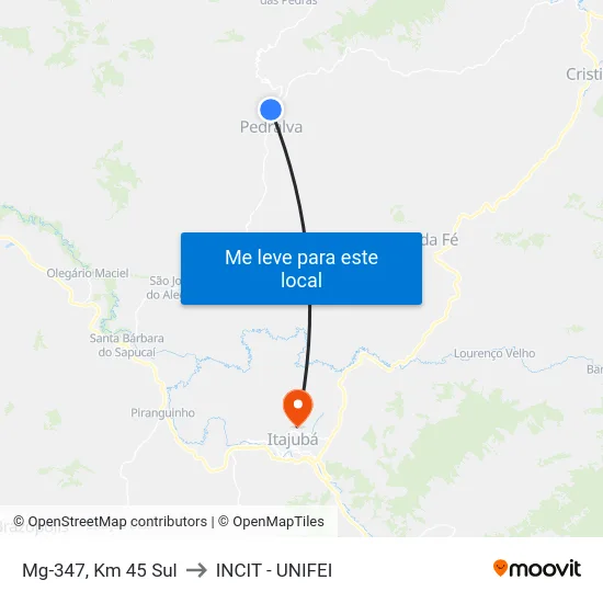 Mg-347, Km 45 Sul to INCIT - UNIFEI map