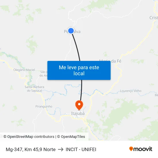 Mg-347, Km 45,9 Norte to INCIT - UNIFEI map