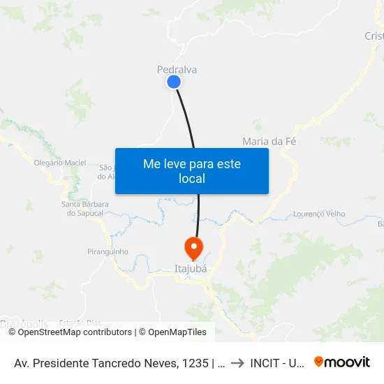 Av. Presidente Tancredo Neves, 1235 | Irmãos Faria to INCIT - UNIFEI map
