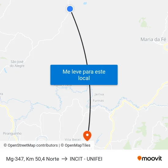 Mg-347, Km 50,4 Norte to INCIT - UNIFEI map
