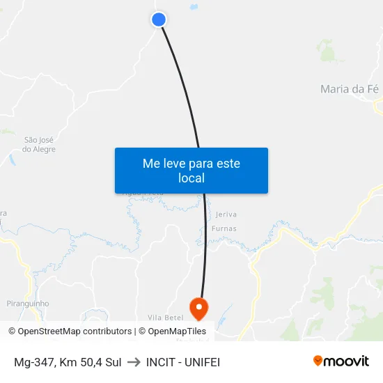Mg-347, Km 50,4 Sul to INCIT - UNIFEI map