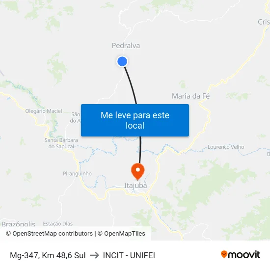 Mg-347, Km 48,6 Sul to INCIT - UNIFEI map
