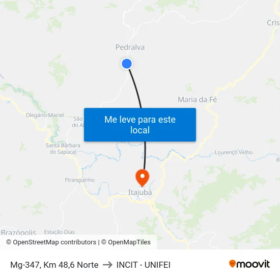 Mg-347, Km 48,6 Norte to INCIT - UNIFEI map