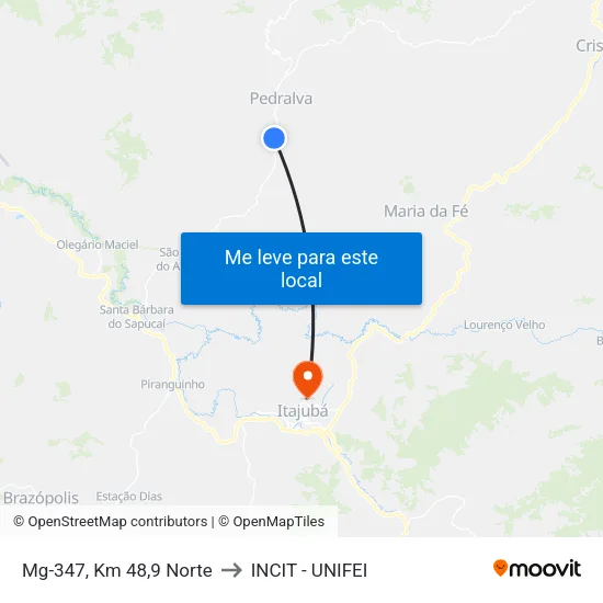 Mg-347, Km 48,9 Norte to INCIT - UNIFEI map