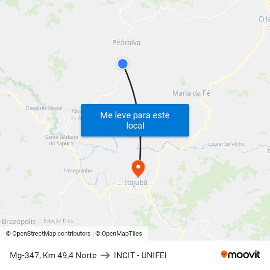 Mg-347, Km 49,4 Norte to INCIT - UNIFEI map