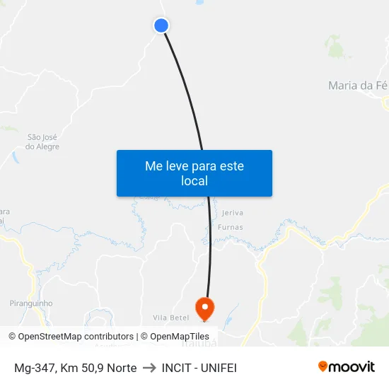 Mg-347, Km 50,9 Norte to INCIT - UNIFEI map