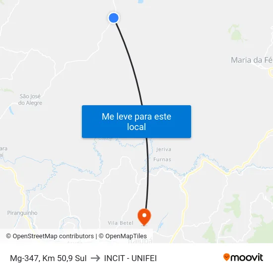 Mg-347, Km 50,9 Sul to INCIT - UNIFEI map