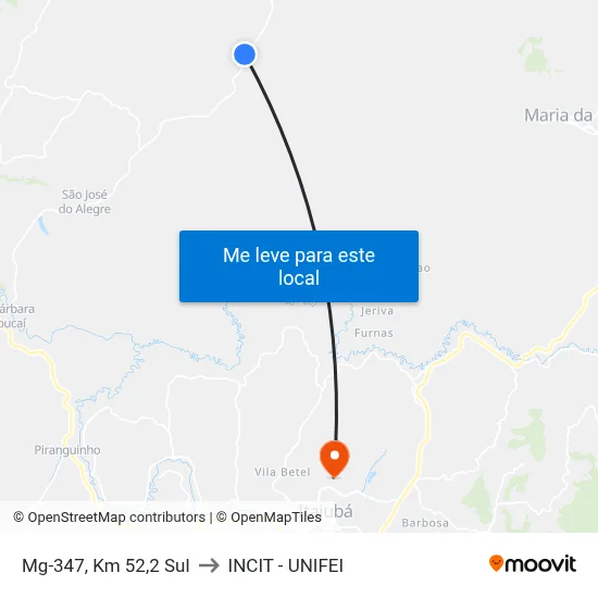 Mg-347, Km 52,2 Sul to INCIT - UNIFEI map