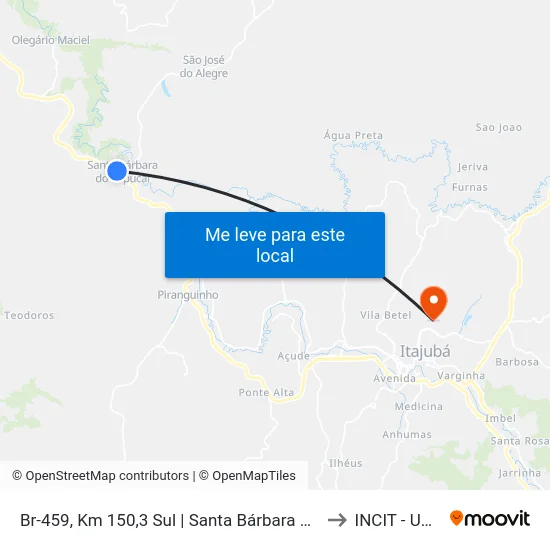 Br-459, Km 150,3 Sul | Santa Bárbara Do Sapucaí to INCIT - UNIFEI map
