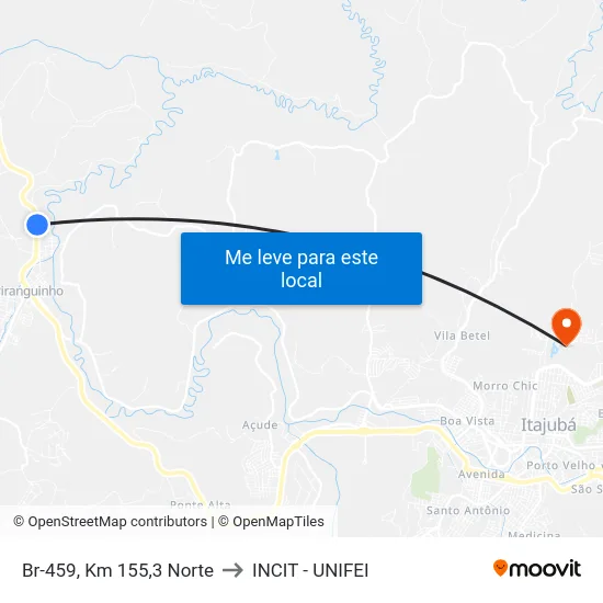 Br-459, Km 155,3 Norte to INCIT - UNIFEI map