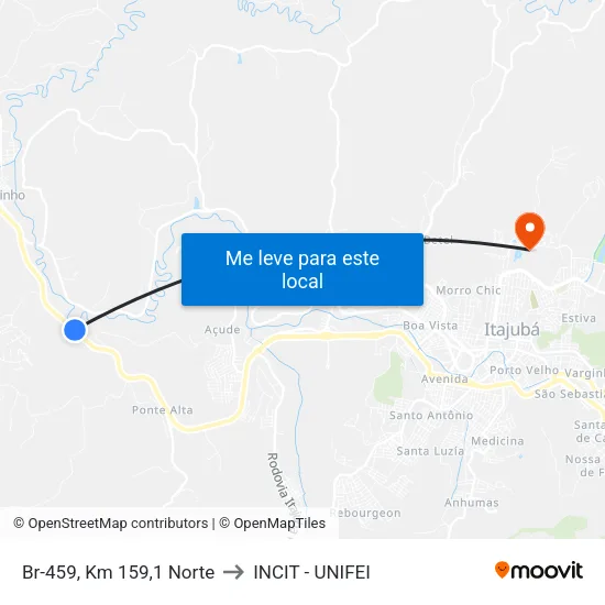 Br-459, Km 159,1 Norte to INCIT - UNIFEI map