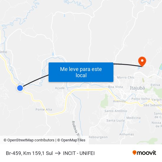 Br-459, Km 159,1 Sul to INCIT - UNIFEI map