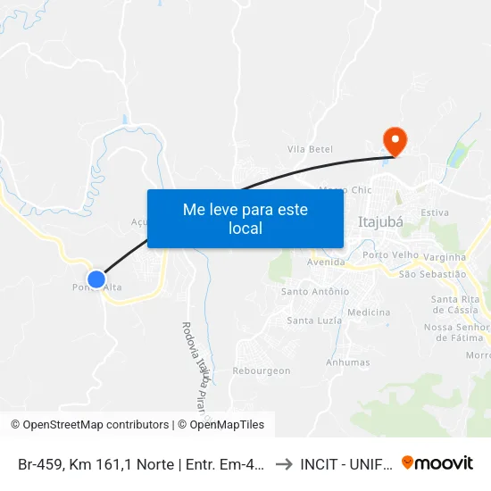 Br-459, Km 161,1 Norte | Entr. Em-447 to INCIT - UNIFEI map