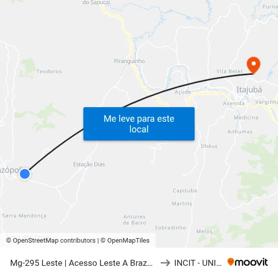 Mg-295 Leste | Acesso Leste A Brazópolis to INCIT - UNIFEI map