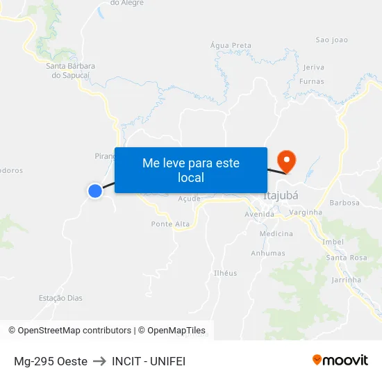 Mg-295 Oeste to INCIT - UNIFEI map