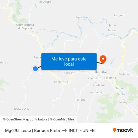 Mg-295 Leste | Barraca Preta to INCIT - UNIFEI map