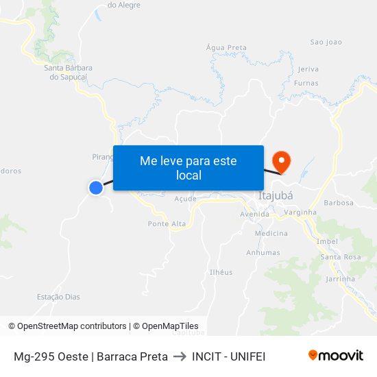 Mg-295 Oeste | Barraca Preta to INCIT - UNIFEI map