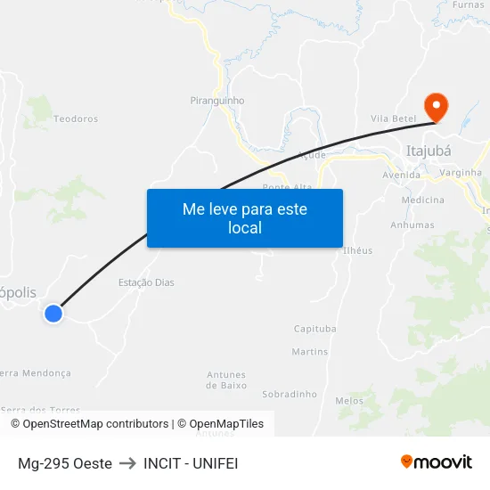 Mg-295 Oeste to INCIT - UNIFEI map