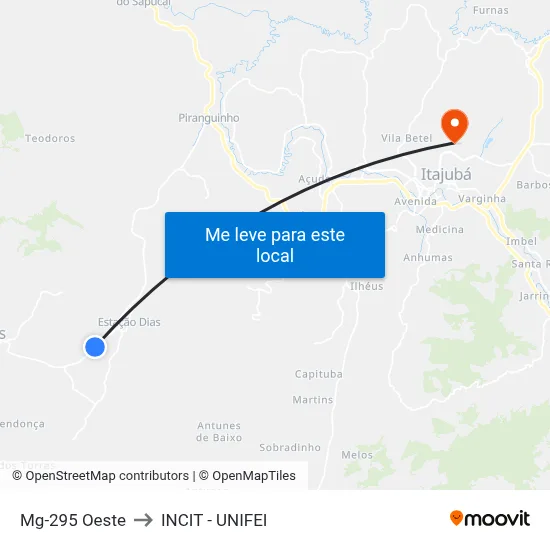 Mg-295 Oeste to INCIT - UNIFEI map