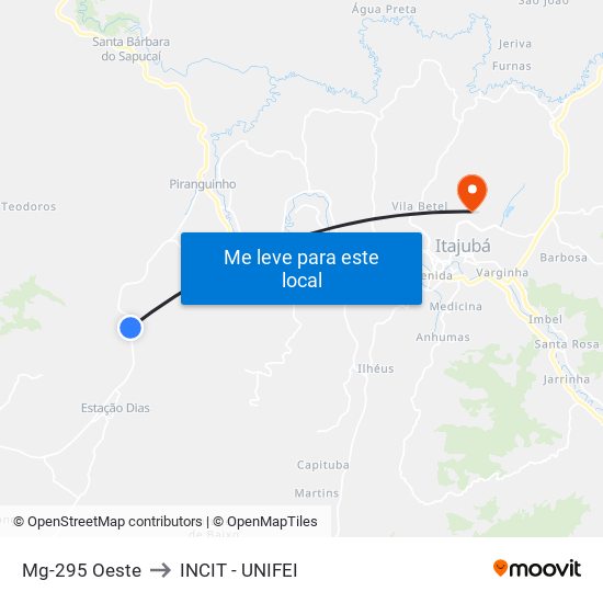 Mg-295 Oeste to INCIT - UNIFEI map