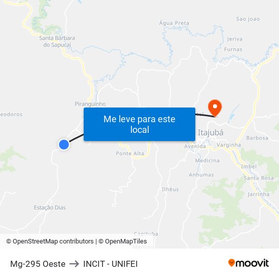 Mg-295 Oeste to INCIT - UNIFEI map