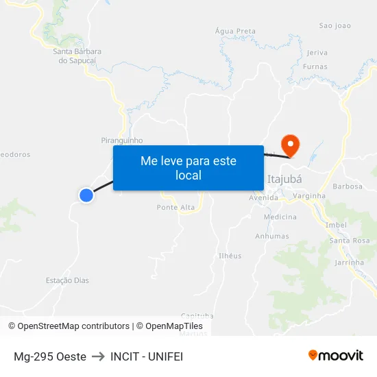 Mg-295 Oeste to INCIT - UNIFEI map
