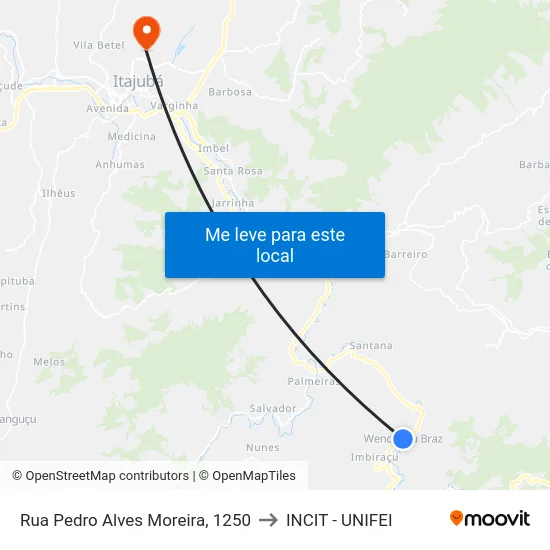 Rua Pedro Alves Moreira, 1250 to INCIT - UNIFEI map
