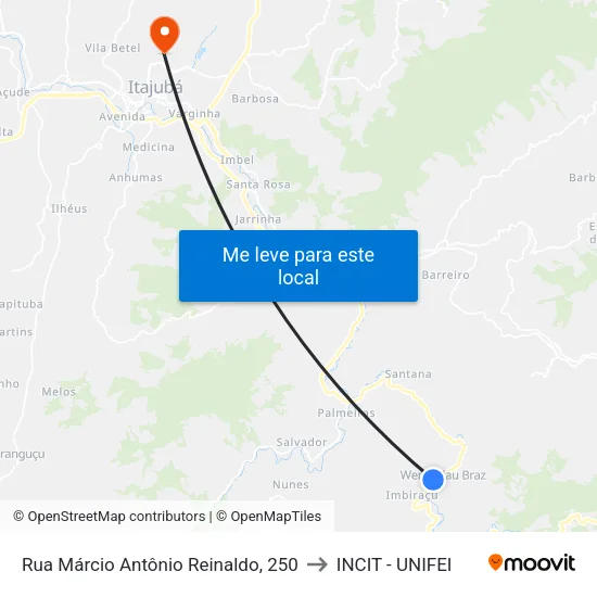 Rua Márcio Antônio Reinaldo, 250 to INCIT - UNIFEI map