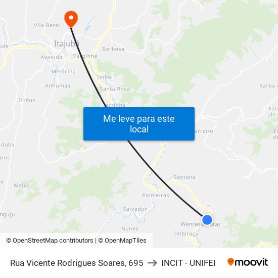 Rua Vicente Rodrigues Soares, 695 to INCIT - UNIFEI map