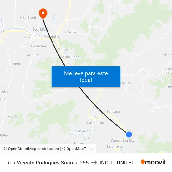 Rua Vicente Rodrigues Soares, 265 to INCIT - UNIFEI map