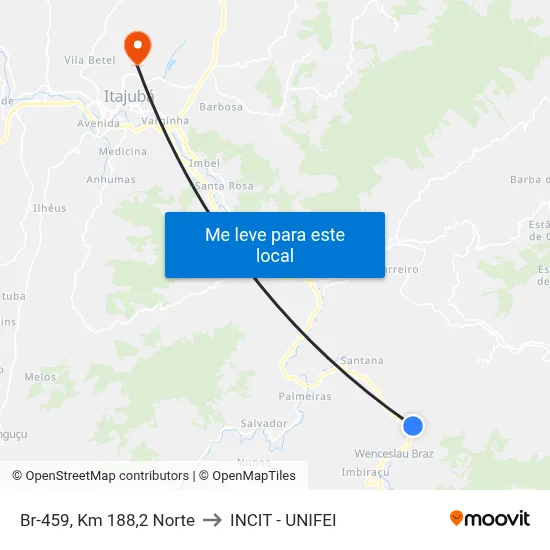 Br-459, Km 188,2 Norte to INCIT - UNIFEI map