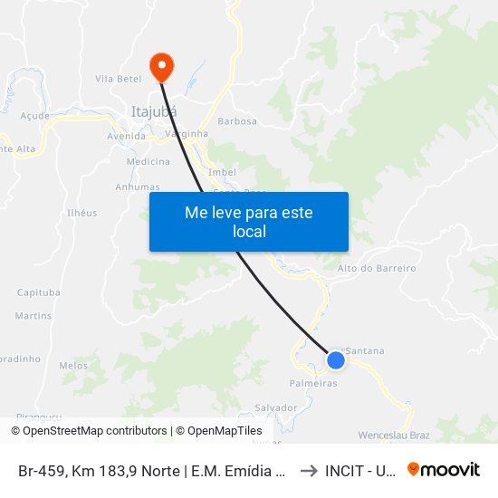 Br-459, Km 183,9 Norte | E.M. Emídia Alves Da Costa to INCIT - UNIFEI map