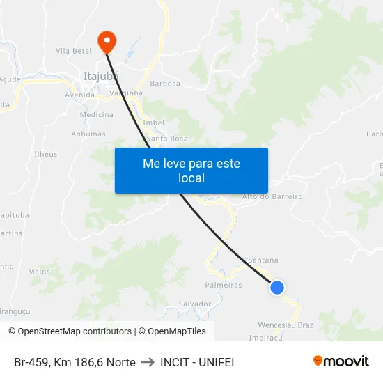 Br-459, Km 186,6 Norte to INCIT - UNIFEI map
