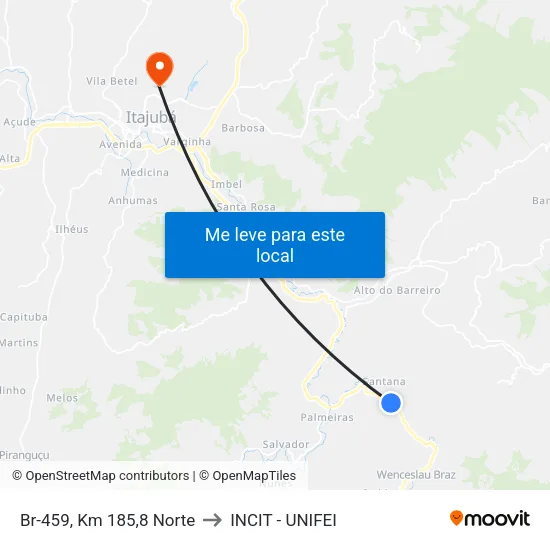 Br-459, Km 185,8 Norte to INCIT - UNIFEI map