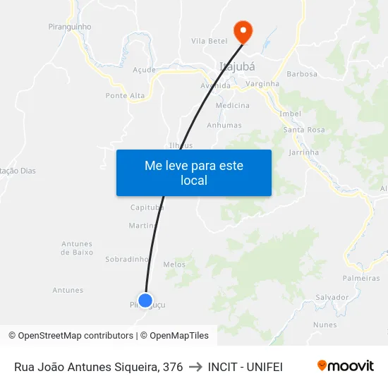 Rua João Antunes Siqueira, 376 to INCIT - UNIFEI map