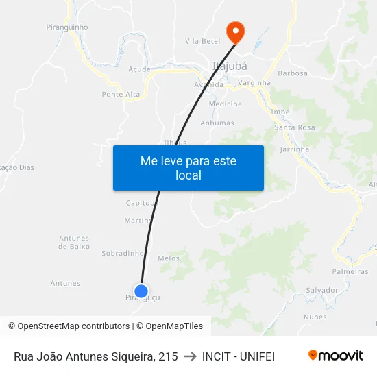 Rua João Antunes Siqueira, 215 to INCIT - UNIFEI map