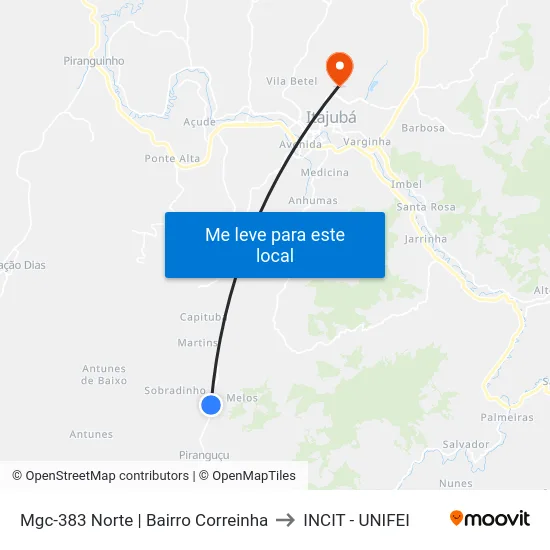 Mgc-383 Norte | Bairro Correinha to INCIT - UNIFEI map