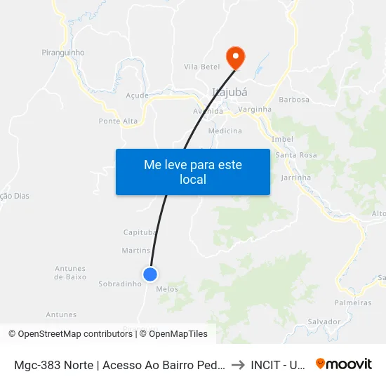 Mgc-383 Norte | Acesso Ao Bairro Pedra Vermelha to INCIT - UNIFEI map