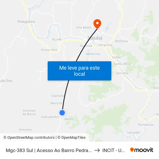 Mgc-383 Sul | Acesso Ao Bairro Pedra Vermelha to INCIT - UNIFEI map